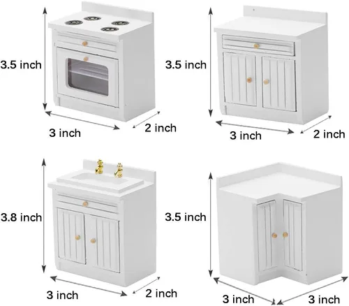 Vista 5 de Hiawbon Juego de cocina miniatura a escala 1:12 Mini muebles de madera