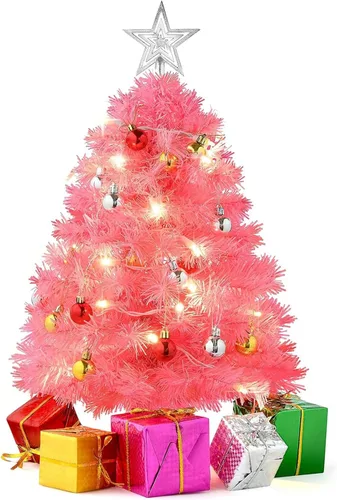 Vista 9 de PREXTEX - Mini árbol de Navidad de 23 pulg DIY con luces - Pequeños adornos de Navidad de mesa Árbol de Navidad de mesa con luces LED multicolor