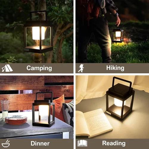 Vista 6 de Lámpara de mesa solar para exteriores, luz recargable inalámbrica para patio, linterna LED portátil con control táctil, 3 niveles de brillo, 4800
