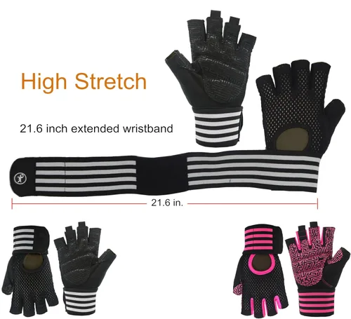 Vista 4 de Guantes de levantamiento de pesas, guantes de entrenamiento acolchados con soporte para muñeca, guantes de gimnasio para mujeres y niñas, gimnasio