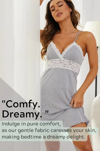 Vista 2 de Camisones de descanso para mujer, camisola con cuello en V, sexy, ropa de dormir de encaje para mujer