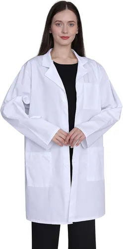 Vista 4 de Abrigo de laboratorio profesional para mujer, manga completa, mezcla de algodón, abrigo médico largo, blanco, unisex
