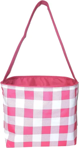 Vista 2 de Check Fabric Bucket Basket Bolsa de mano - Juguetes para niños - Pascua - Bebé - Puede ser personalizado Rosa (Pink Check)