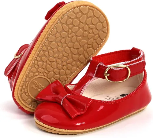 Vista 4 de SOFMUO Zapatos planos Mary Jane para bebés y niñas con lazo, zapatillas de ballet para niños pequeños, zapatos de vestir de princesa para boda