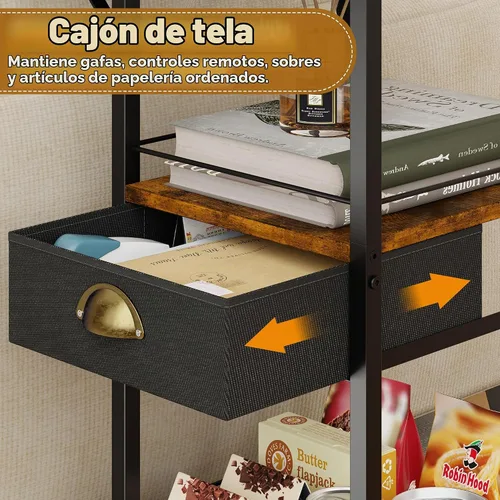 Vista 6 de Mesa de centro rodante con parte superior de madera doble ancha de gran tamaño, bandeja de TV móvil con cajón de almacenamiento y ruedas para sofá