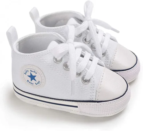 Vista 2 de Zapatos deportivos de lona para bebés y niñas con diseño de estrellas, suela antideslizante suave para recién nacidos, primeros caminantes