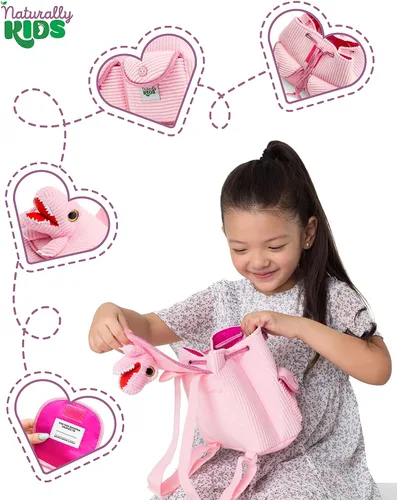 Vista 5 de Naturally KIDS Mini mochila de dinosaurio - Mochila muy pequeña para niñas y niños - Juguetes de dinosaurio para niños de 3 a 5 años - Mochila
