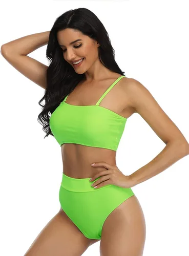 Vista 5 de Summer Mae Women Bandeau Bikini Removable Straps Padded High Waist Cheeky Bathing Suit