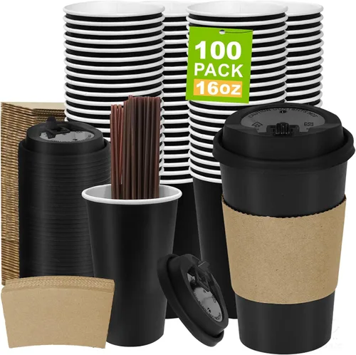 Vista 69 de Paquete de 100 tazas de café desechables de 8 onzas, tazas de papel desechables de color marrón a granel, tazas de café para té caliente, chocolate