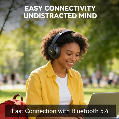 Vista 3 de KVIDIO Auriculares Bluetooth, auriculares inalámbricos con micrófono, tiempo de funcionamiento de 65 horas, auriculares sobre la oreja