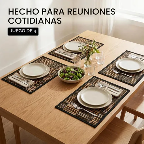 Vista 4 de Juego de 4 manteles individuales de bambú, resistentes al calor, para mesa de comedor, manteles individuales de bambú duraderos, resistentes a