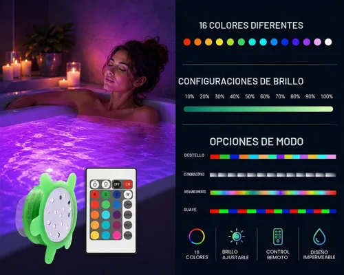 Vista 3 de Luz LEDES sumergida que cambia de color por control remoto para tina o spa - Funciona con batería