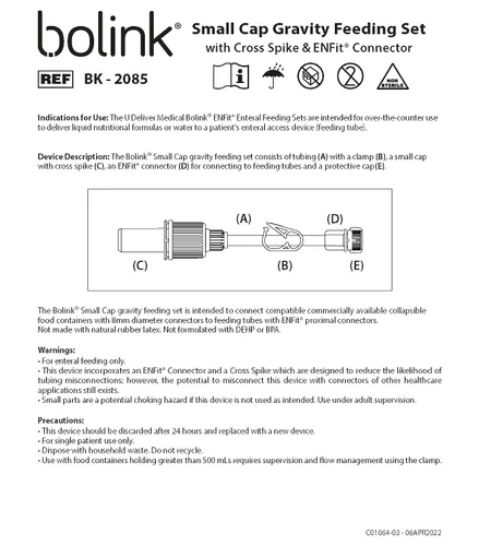 Vista 4 de Bolink - Paquete de 10 tubos de alimentación con tapa pequeña, conecta las bolsas de puré de alimentos con un pico a los tubos de alimentación.