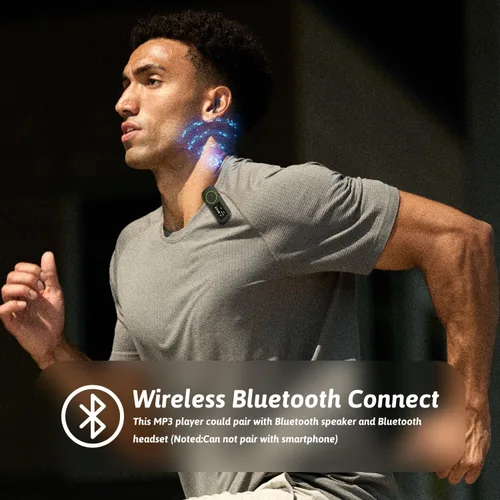 Vista 2 de Reproductor MP3 deportivo de 64 GB con clip y Bluetooth - Reproductor de música superligero con clip y auriculares, soporte MicroSD, repetición A-B