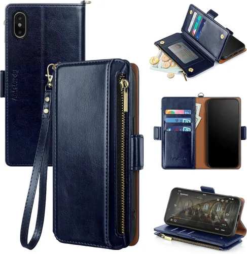 Vista 8 de Antsturdy Funda compatible con iPhone XR tipo cartera para mujer, bloqueo RFID, de piel sintética, funda cruzada para teléfono, con cremallera