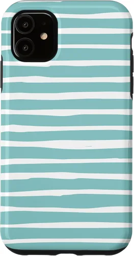 Vista 8 de iPhone 16 Cute Pastel Mint Green Aqua & White Wavy Stripe Case