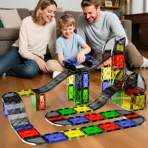 Vista 7 de Magnetic Downhill Racer Track: 40pc Blocks Set w Car, STEM Toy 3-8