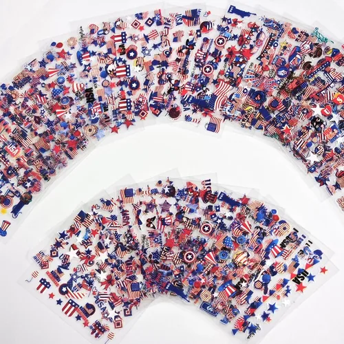 Vista 7 de 30 hojas de calcomanías de uñas del 4 de julio para arte de uñas, Día de la Independencia, calcomanías de arte en 3D, autoadhesivas, bandera