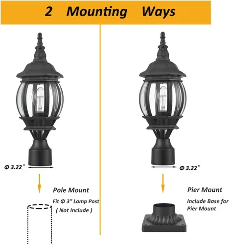 Vista 5 de HOLKIRT Luz de poste al aire libre, lámpara vintage, farol exterior impermeable con base de montaje en muelle para montaje en poste de jardín