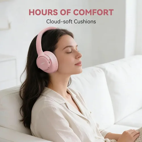 Vista 2 de KVIDIO Auriculares Bluetooth, auriculares inalámbricos con micrófono, tiempo de funcionamiento de 65 horas, auriculares sobre la oreja