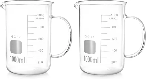Vista 11 de QWORK Vaso con asa, taza medidora de 3.4 fl oz, vidrio de borosilicato, taza con boquilla de vertido, paquete de 2
