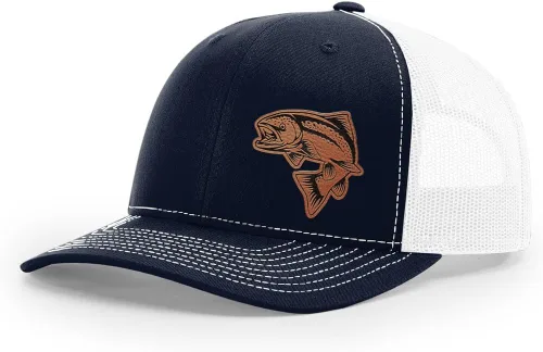 Vista 26 de Sombrero de pesca de salmón con parche de cuero grabado láser Richardson 112 Snapback Trucker Cap