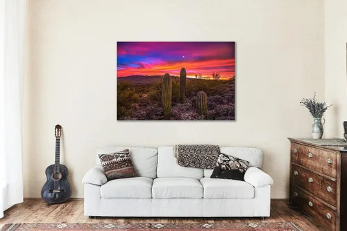 Vista 5 de Southwestern Wall Art (Ready to Hang) Aluminum Metal Print of Saguaro Cactus Under Venus and Jupiter at Sunrise in Sonoran Desert near Tucson