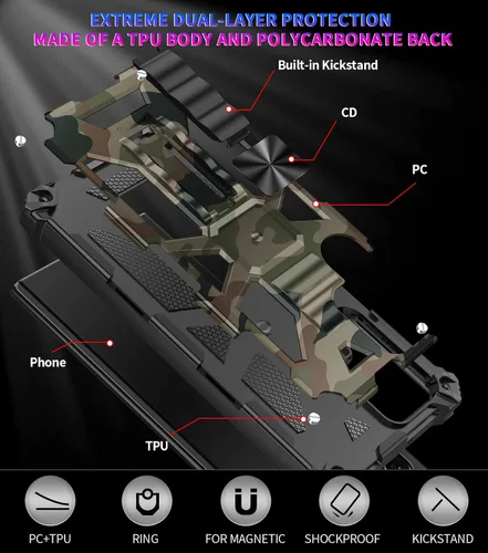 Vista 3 de Funda de camuflaje para Samsung Galaxy S20 FE de 6.5 pulgadas con soporte magnético, grado militar, resistente a prueba de golpes, protección