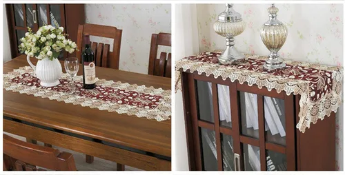Vista 6 de Camino de mesa con bordado floral de encaje, bufanda rectangular transparente de poliéster para decoración de mesa del hogar, comedor, 16 x 35 Beige