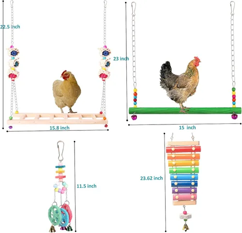 Vista 3 de Juguetes de pollo para gallinero, juego de 12 piezas, juguetes de enriquecimiento de pollo, incluye xilófono, juego de columpio, juguete de espejo