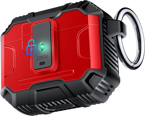 Vista 32 de Amoured AutoPOP - Funda para AirPods Pro de 1ª generación con cerradura y llavero, protección resistente de 360° y mecanismo de apertura de 1 clic