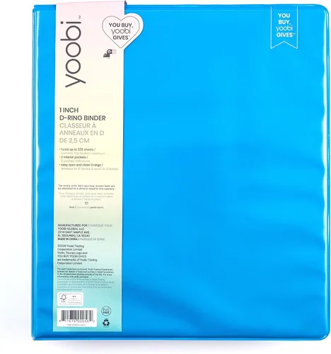 Vista 6 de Yoobi Carpeta azul de 3 anillas, carpeta de 1 pulgada con anillos redondos en D y 2 bolsillos, organizador duradero, sin PVC con capacidad de 275