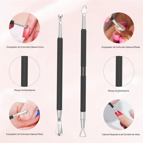 Vista 5 de Empujador de Cutículas y Removedor de Esmalte de Uñas de Acero Inoxidable, Juego de Herramientas de Manicura Gel, Herramienta de Pelado y Raspado
