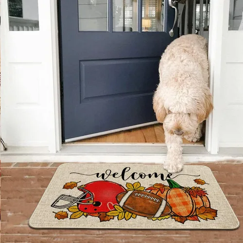 Vista 6 de Baccessor Tapete de fútbol de otoño para interiores y exteriores, diseño de calabaza, otoño, deportes, día de juego, bienvenida, puerta delantera