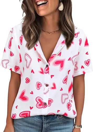 Vista 11 de LILYCHIC Camisas hawaianas de verano con botones de coco para mujer, camisas suaves con botones de manga corta A-hoja floral negra