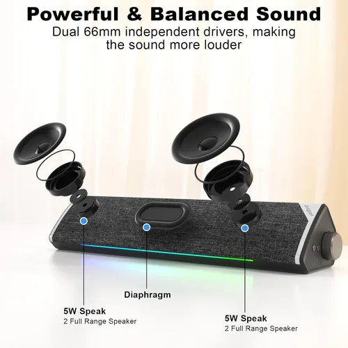 Vista 2 de SOULION Altavoces de computadora Bluetooth con cable alimentados por USB para PC de escritorio USB Plug & Play, 5 modos dinámicos de luces LED RGB