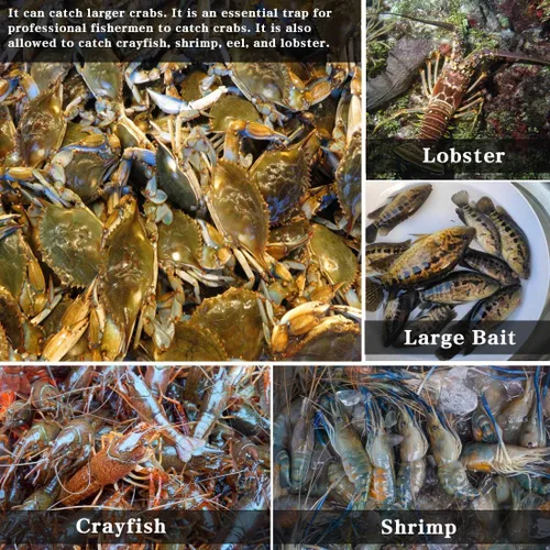Vista 5 de Crab Trap Bait Lobster Crawfish Shrimp Portable Folded Cast Net Magic Collapsible Fishing Traps Nets Accessories for Blue Crabs