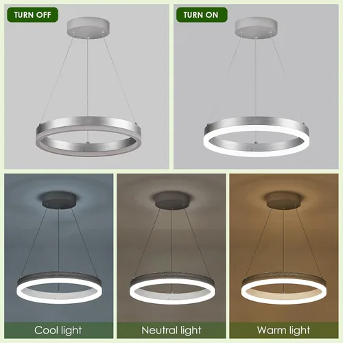 Vista 48 de Benkut Lámpara de Araña de Anillo LED Moderna Negra para Comedor, Lámpara de Araña de Techo Circular Empotrada Regulable con Control Remoto