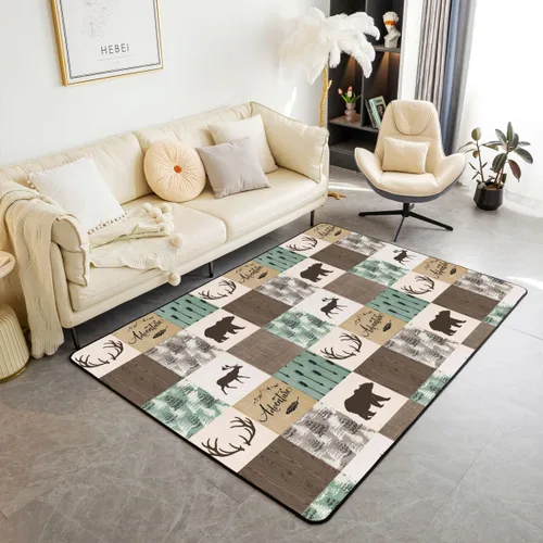 Vista 13 de Erosebridal Alfombra rústica de ciervo de 3 x 5 pies, alfombra de retazos de oso para niños, adolescentes y adultos, alfombra antideslizante de alce