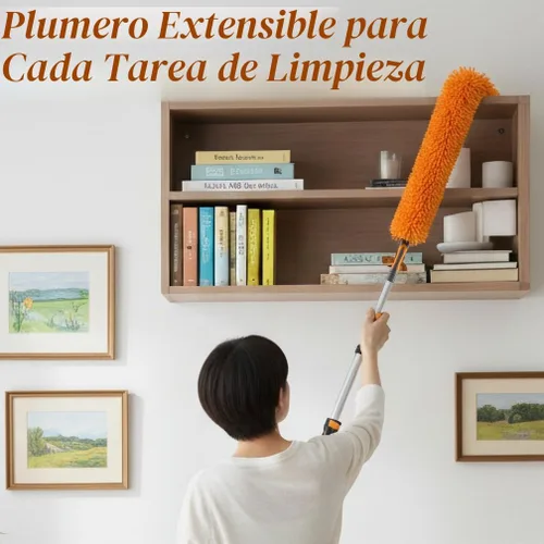 Vista 3 de Plumero de mango largo para limpieza/ Plumero de microfibra extensible con poste de extensión de 18-60 pulgadas/ Limpiador de ventilador