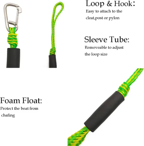 Vista 4 de Líneas de muelle con gancho – Líneas de muelle elástico para barco, paquete de 4 accesorios de barco de 4 a 5.5 pies, perfectos para PWC, moto