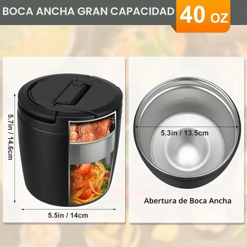 Vista 2 de MAXSO Contenedor de almuerzo de 40 onzas para adultos, tarro de alimentos aislado al vacío de acero inoxidable, termo de sopa para comida caliente