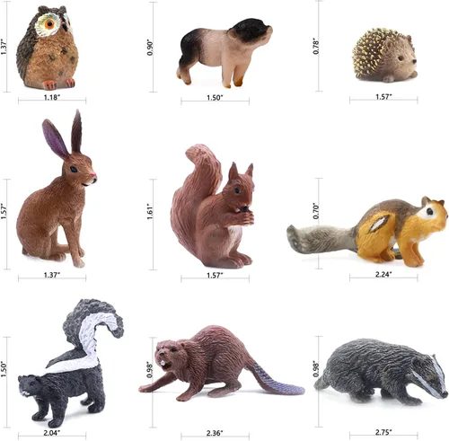 Vista 5 de SIENON 18 piezas de figuras de animales del bosque, miniaturas de animales del bosque para bebés con búho, erizo, zorro, ardilla, oso, mono, ciervo