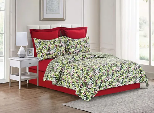 Vista 3 de C&F Home Tyson Pines - Juego de edredón reversible botánico de algodón de 3 piezas, lavable a máquina, color verde
