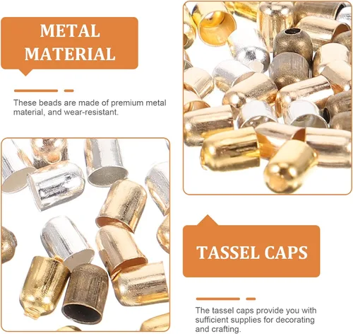 Vista 4 de Heallily 100 tapas de extremo de cordón de metal para fabricación de joyas, tapas de cuero para manualidades, manualidades, borlas, collares