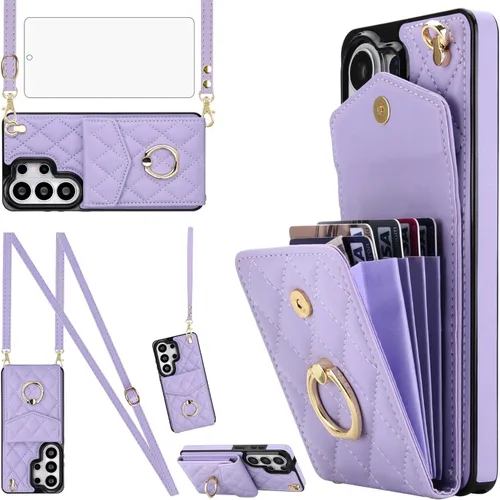 Vista 23 de Asuwish Funda de teléfono para Samsung Galaxy S26 Ultra 5G Wallet Cell Cover con protector de pantalla de vidrio templado, correa para la muñeca