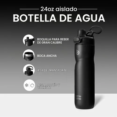 Vista 3 de BOTTLE BOTTLE Botella de agua aislada con asa 24 oz negro