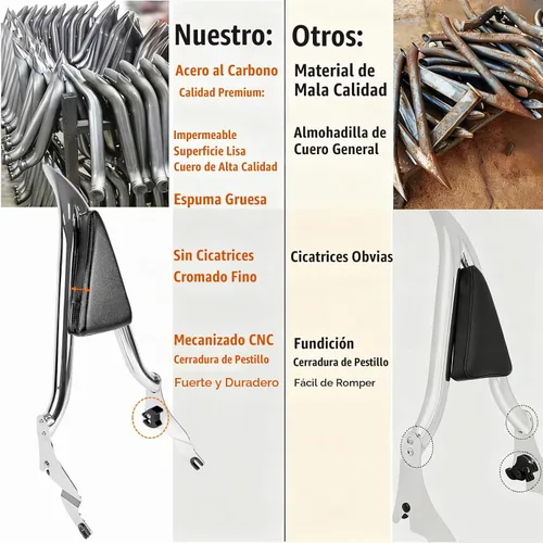 Vista 3 de Barra cromada desmontable para respaldo de pasajero, almohadilla trasera para Harley Davidson modelos Touring 2009-2026 Street Glide Road Glide Cromo