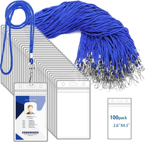 Vista 8 de 100 soportes verticales para tarjetas de identificación y 100 cordones Negro
