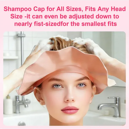 Vista 2 de Gorro de champú ajustable, impermeable, suave, sin BPA, para cabeza, oídos, elástico, para lavado de cabello, protección suave para ojos y oídos